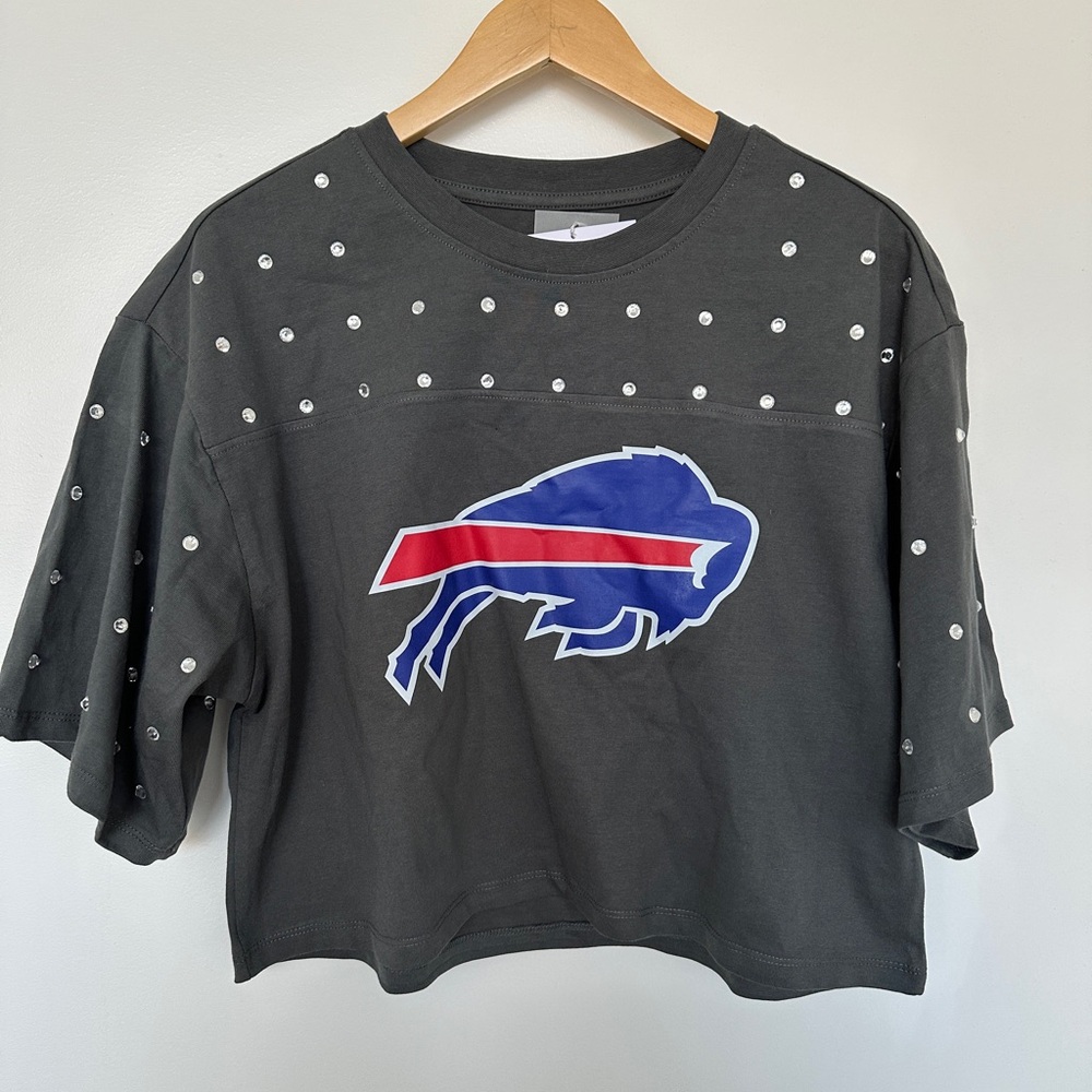 NWT SOHO Gameday Couture Buffalo Bills Cropped Boxy Rhinestone Tee